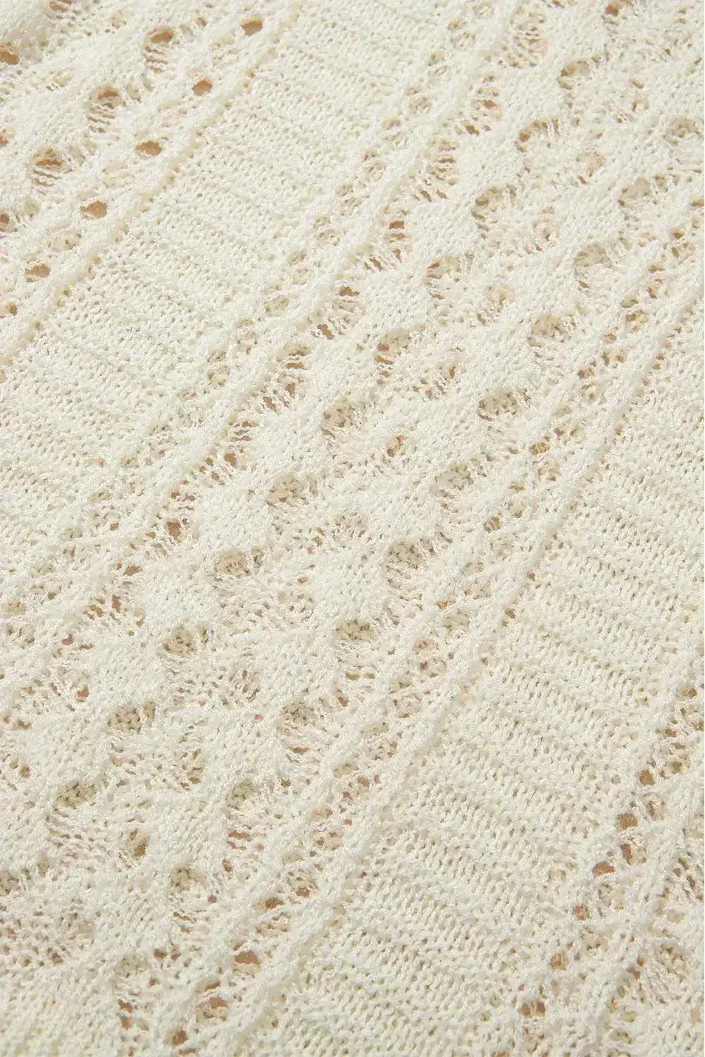 White Hollow Out Knit Bracelet Sleeve Drop Shoulder Sweater