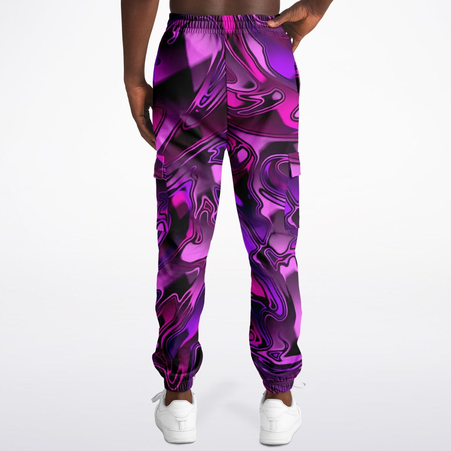 Pink and Purple Chromatic Melt Unisex Cargo Joggers (Fleece Lined)