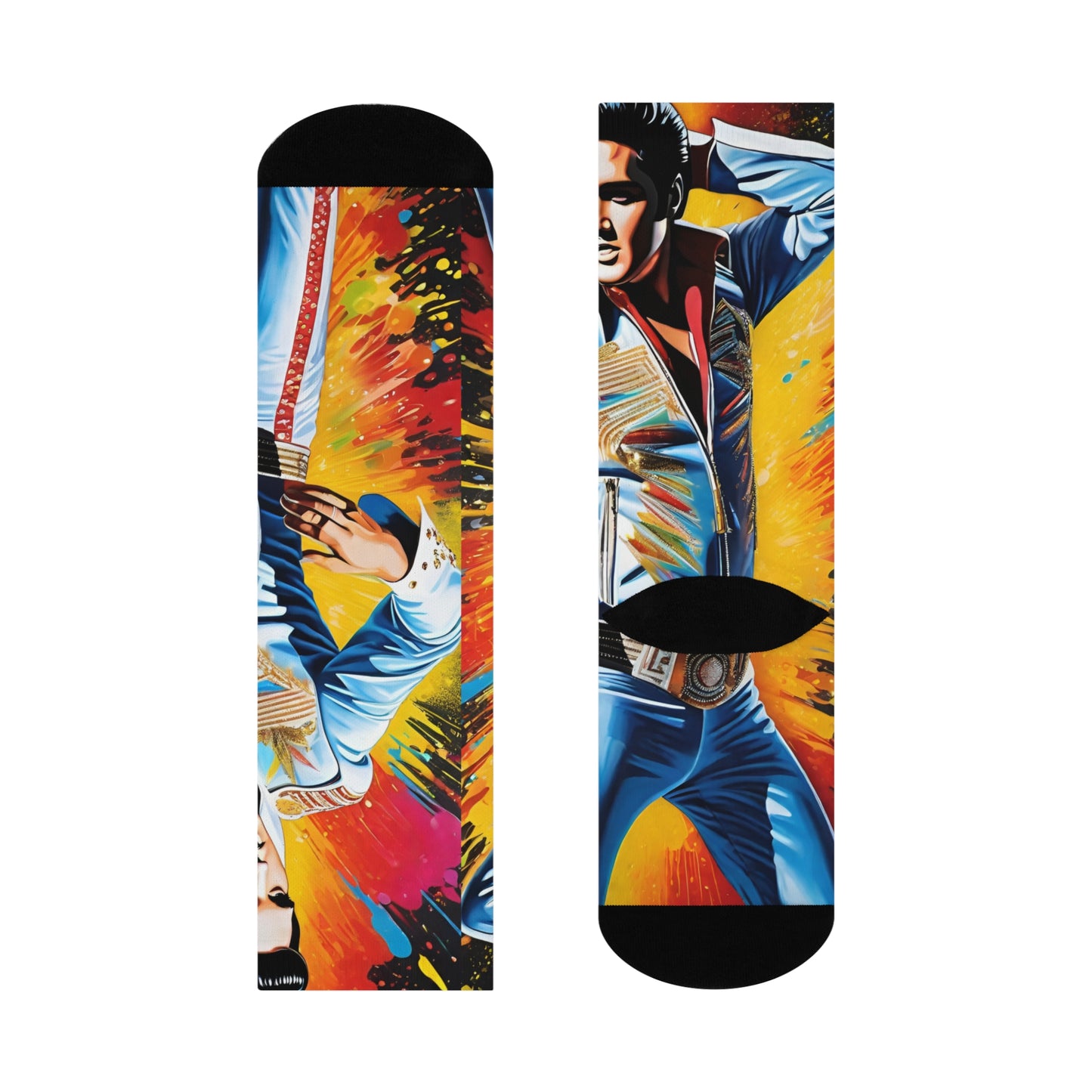 Elvis-Inspired Cushioned Crew Socks - Vibrant Retro Design for Music Lovers