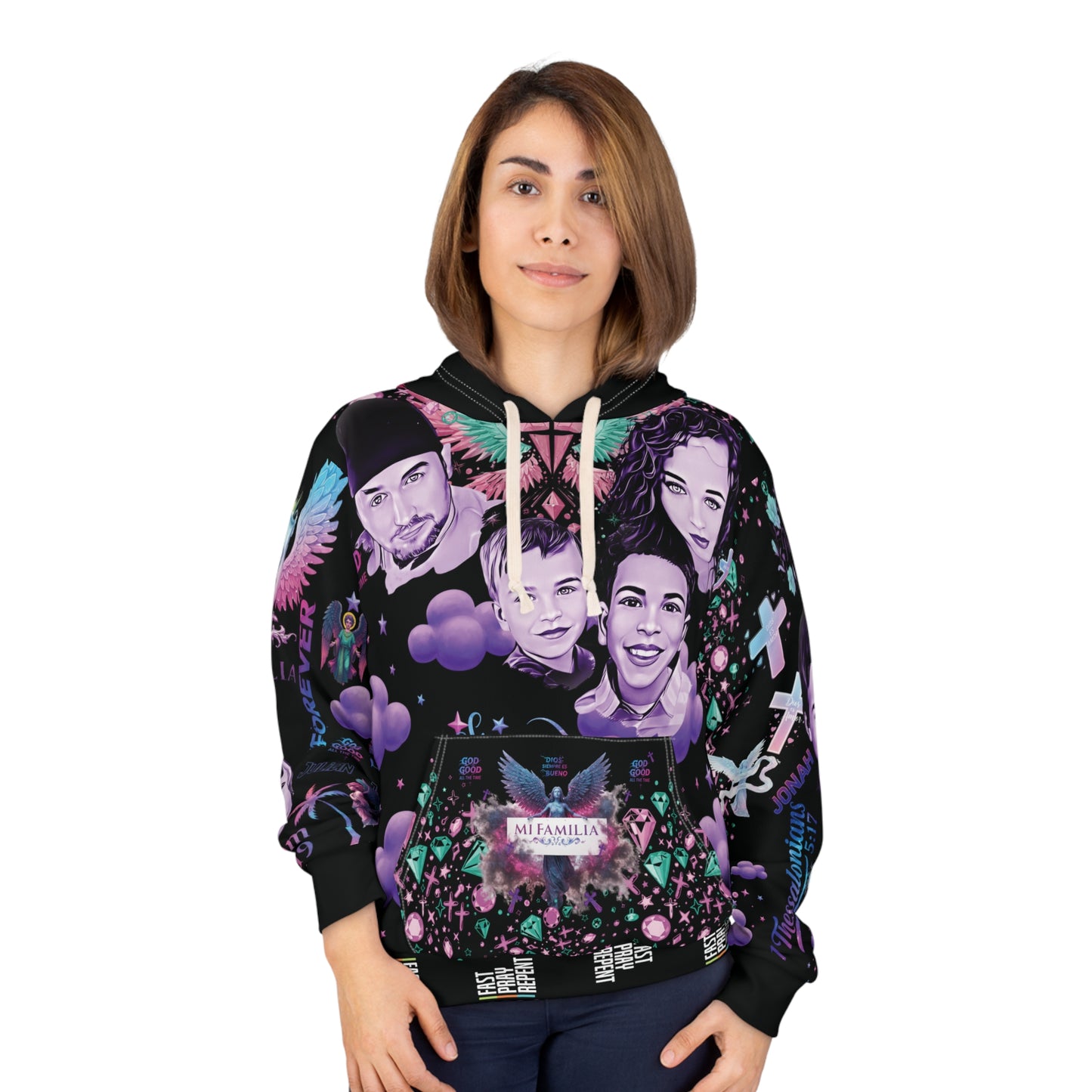 A. Santi Colorful Family-Themed Pullover Hoodie with Inspirational Design