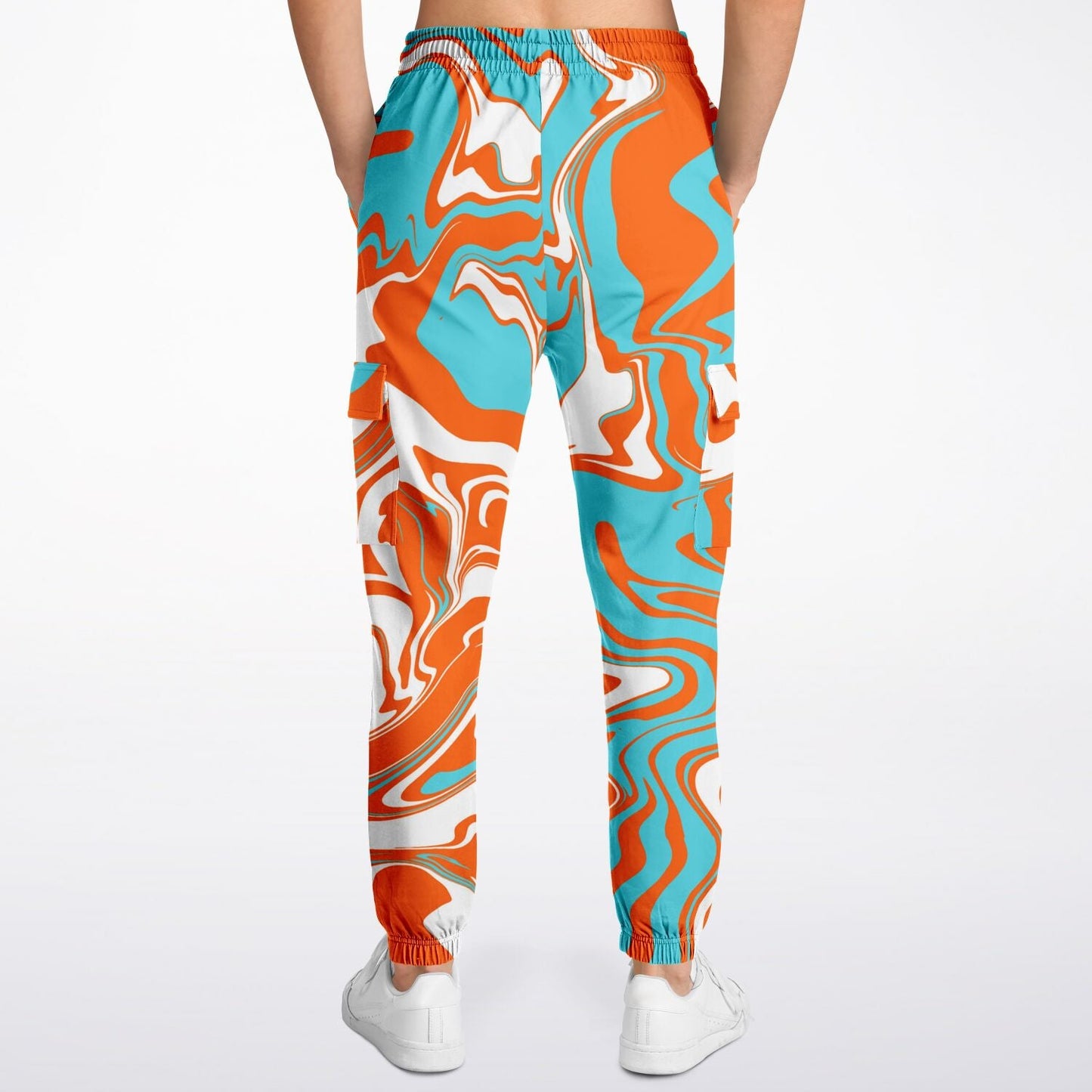 Orange Turquoise and White Oil Spill Unisex Cargo Joggers (Fleece Lined)