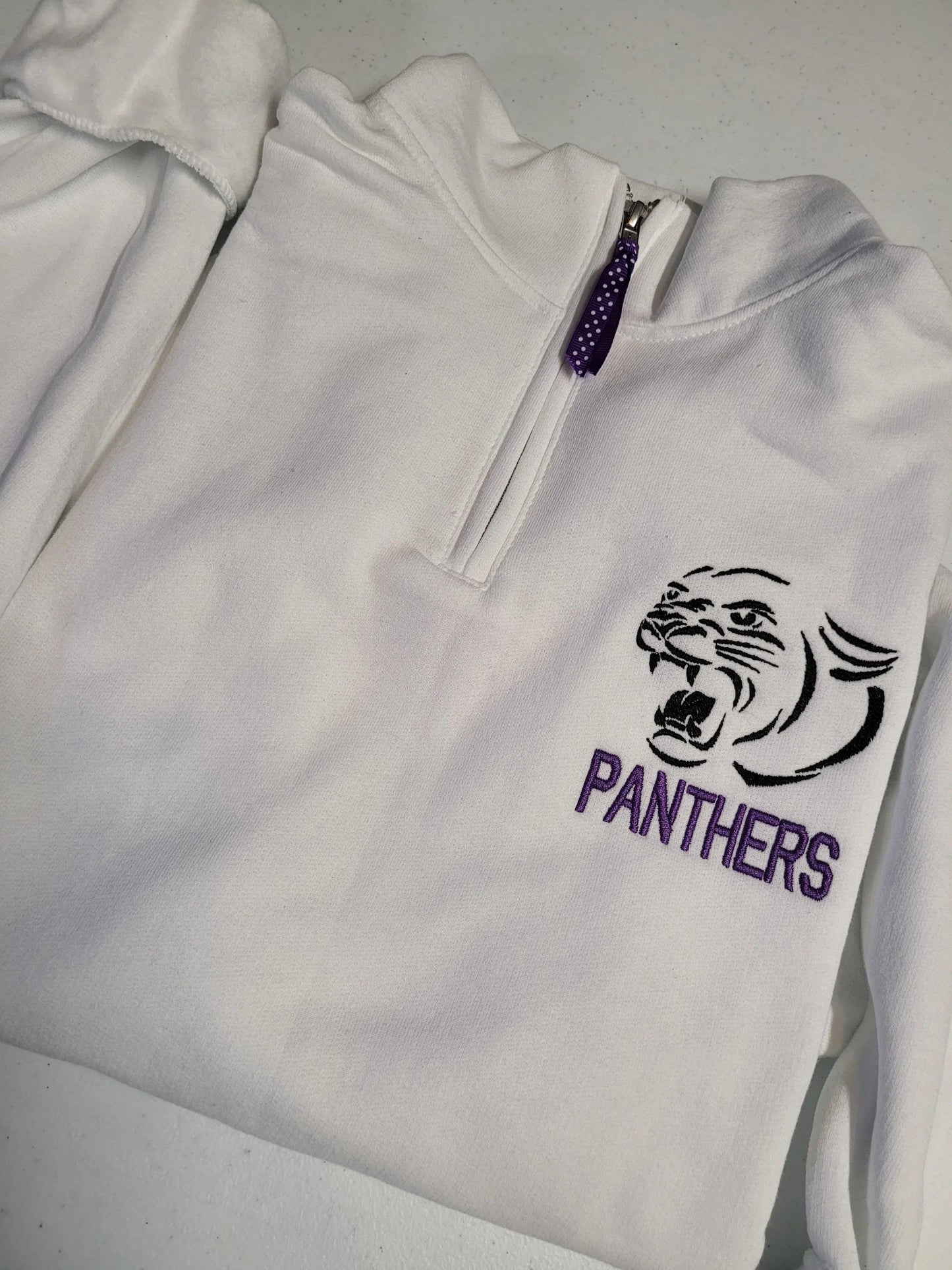 Panthers Purple Embroidered Quarter Zip Fleece Sweatshirt