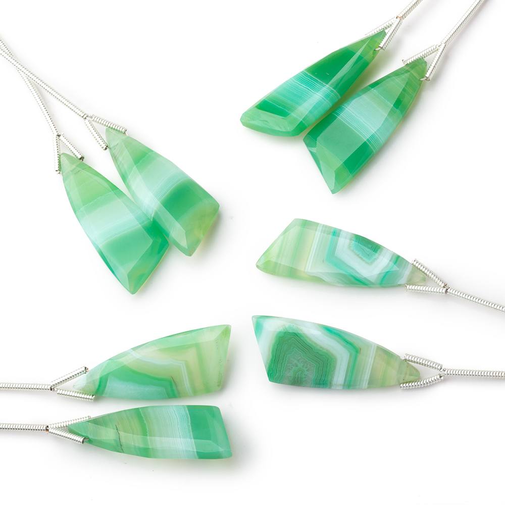 27x10mm Green Banded Agate Fancy Shape Briolette Set of 2 Focals