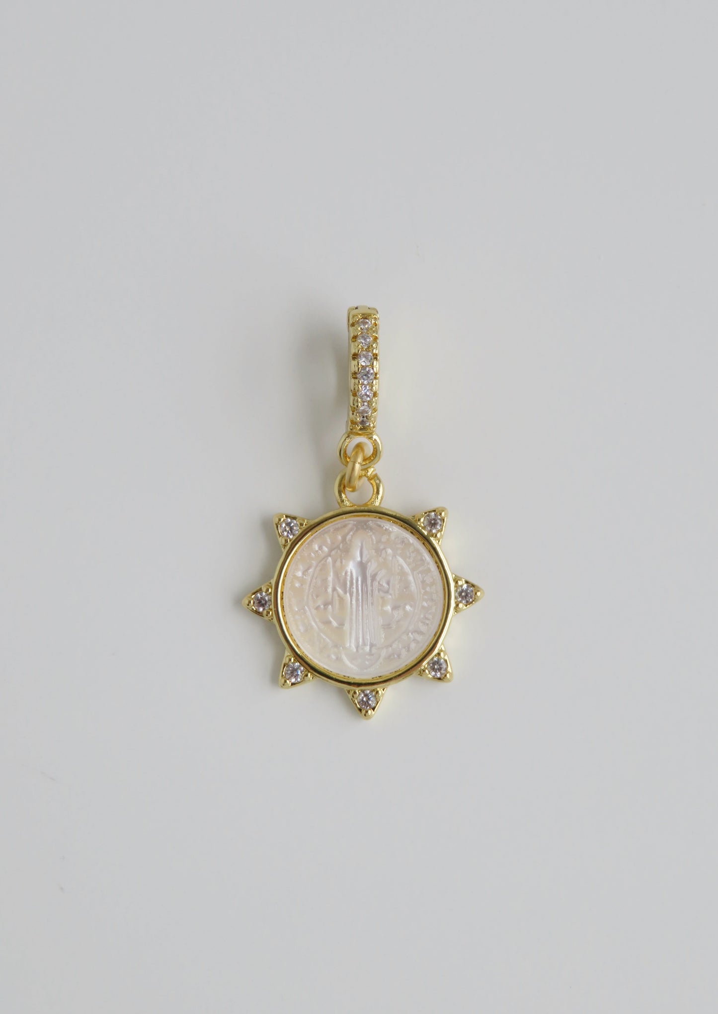 Pearl Shell Christ Jesus Charm on Diamond Hinged Clasp
