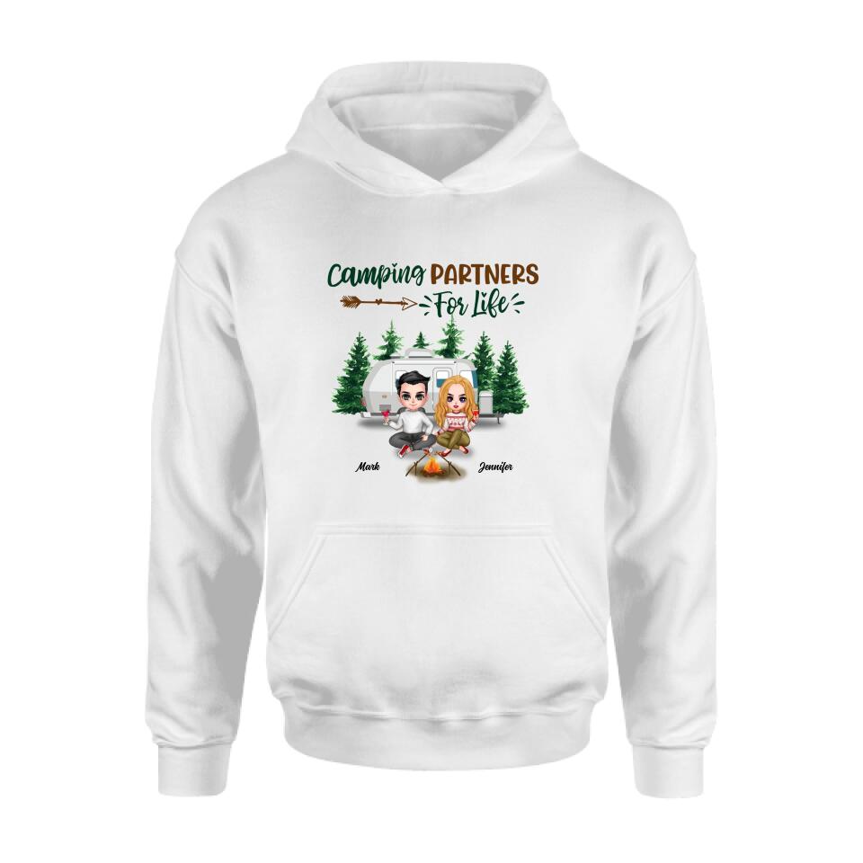 Personalized Camping Couple And Dog Shirt - Valentine's Day Gift Idea For Couple - Camping Partners For Life