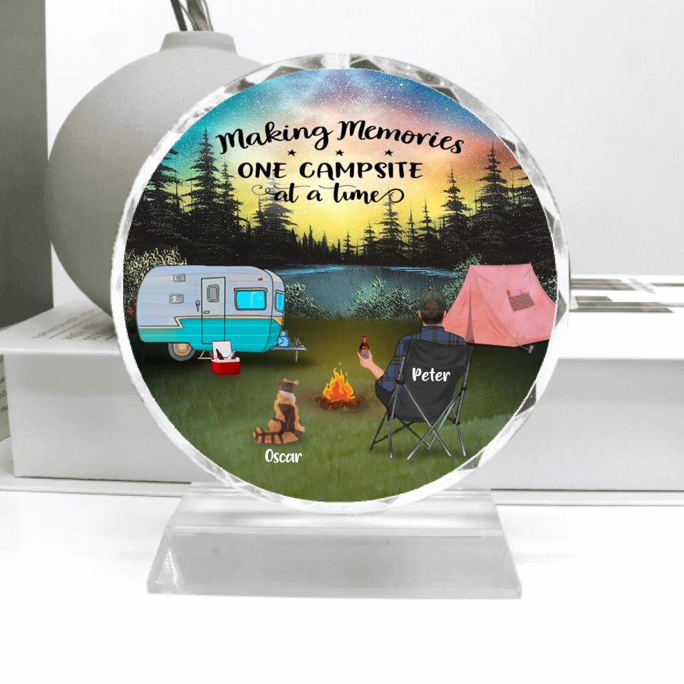 Personalized Camping Crystal Pendulum - Single Parent/Parents With Up to 4 Kids And 4 Pets - Gift Idea For Camping Lover - Making Memories One Campsite At A Time