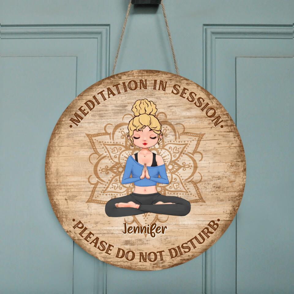Custom Personalized Yoga Meditation Circle Doorsign - Gift Idea For Yoga Lovers - Meditation In Session, Please Do Not Disturb