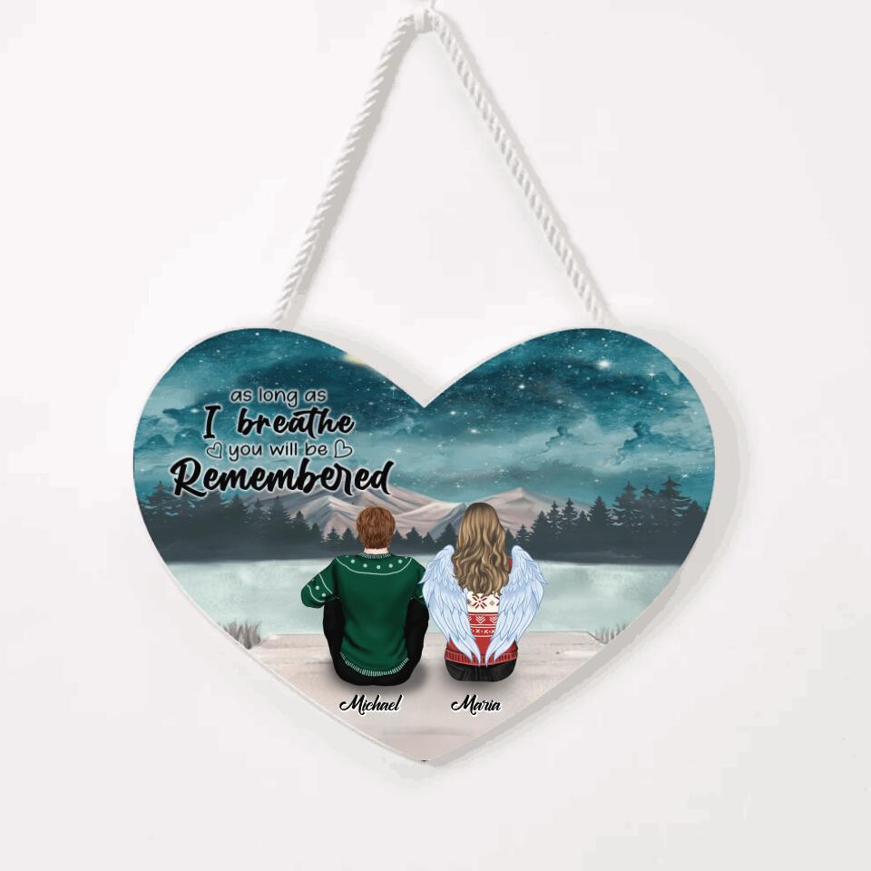 Personalized Memorial Heart Wall Art - Up to 4 People - Best Gift For Family - As Long As I Breathe You Will Be Remembered - HM9JHW