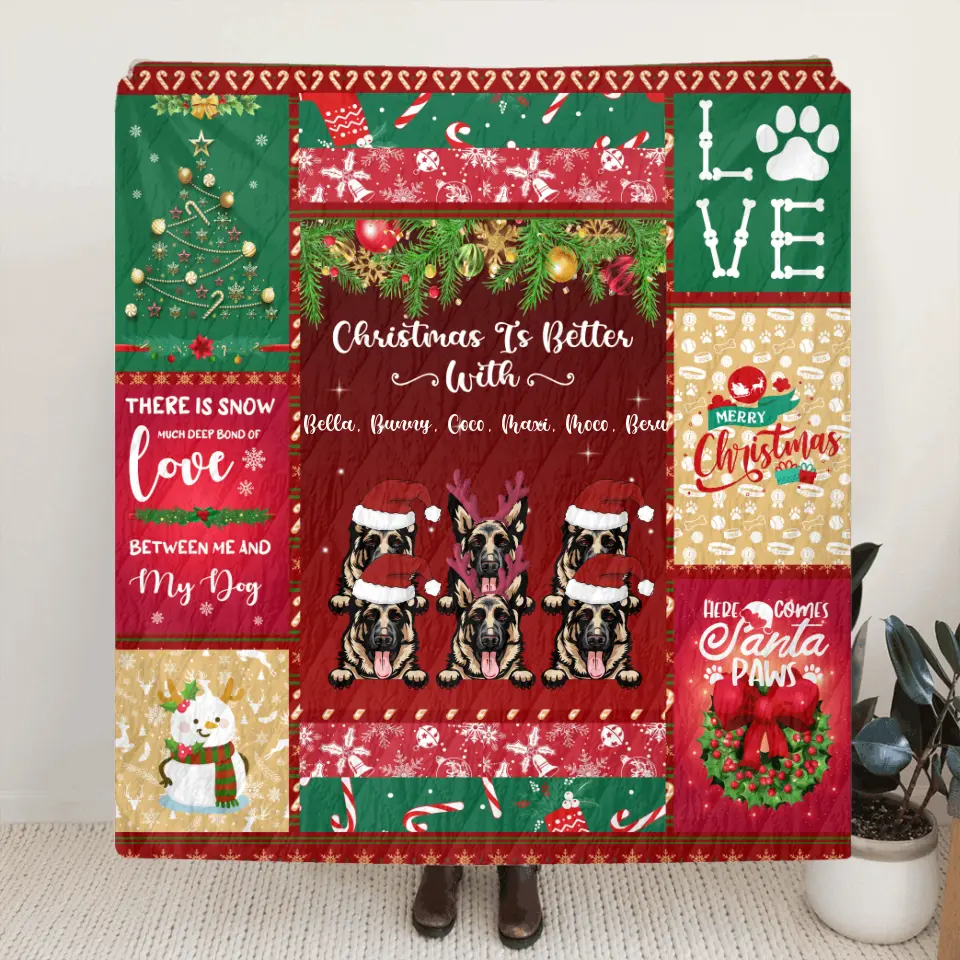 Personalized Dog Christmas Fleece Blanket/Quilt - Up to 6 Dogs - Best Gift For Christmas Holiday/Dog Lovers - SMIJYT