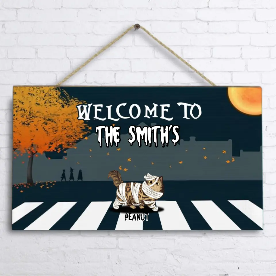 Personalized Halloween Cat Rectangle Wall Art - Up to 5 Cats - Halloween Gift For Cat Lover - Welcome To The Smith's - IX99LO