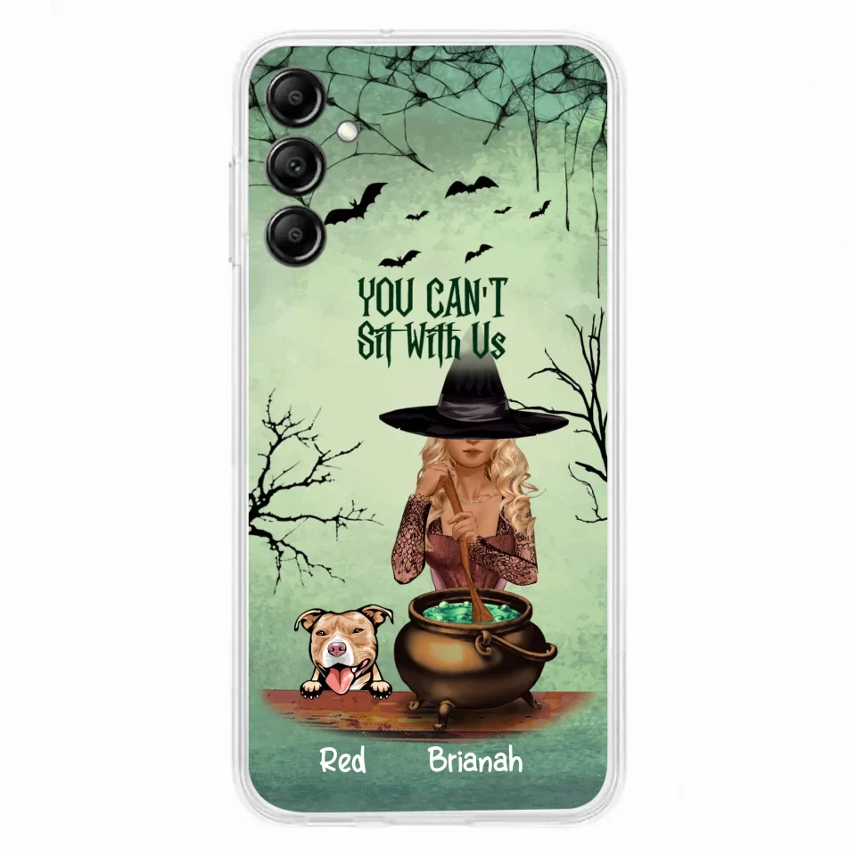 Custom Personalized Dog And Witch Phone Case - Upto 4 Dogs - You Can't Sit With Us - Phone Case For iPhone and Samsung