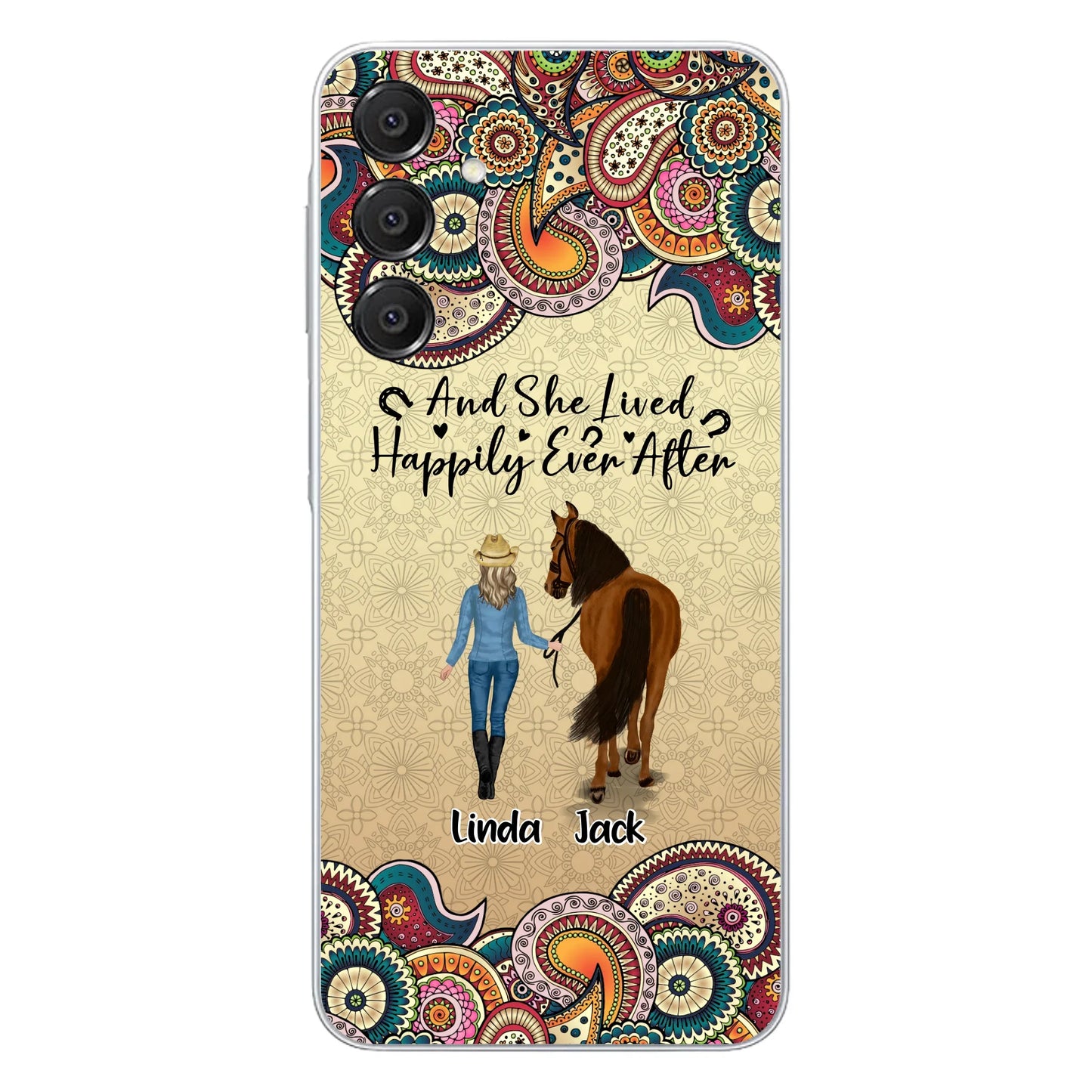Custom Personalized Horse Girl Phone Case - Upto 4 Horses - Gift Idea For Horse Lovers - And She Lived Happily Ever After - Case For iPhone/Samsung