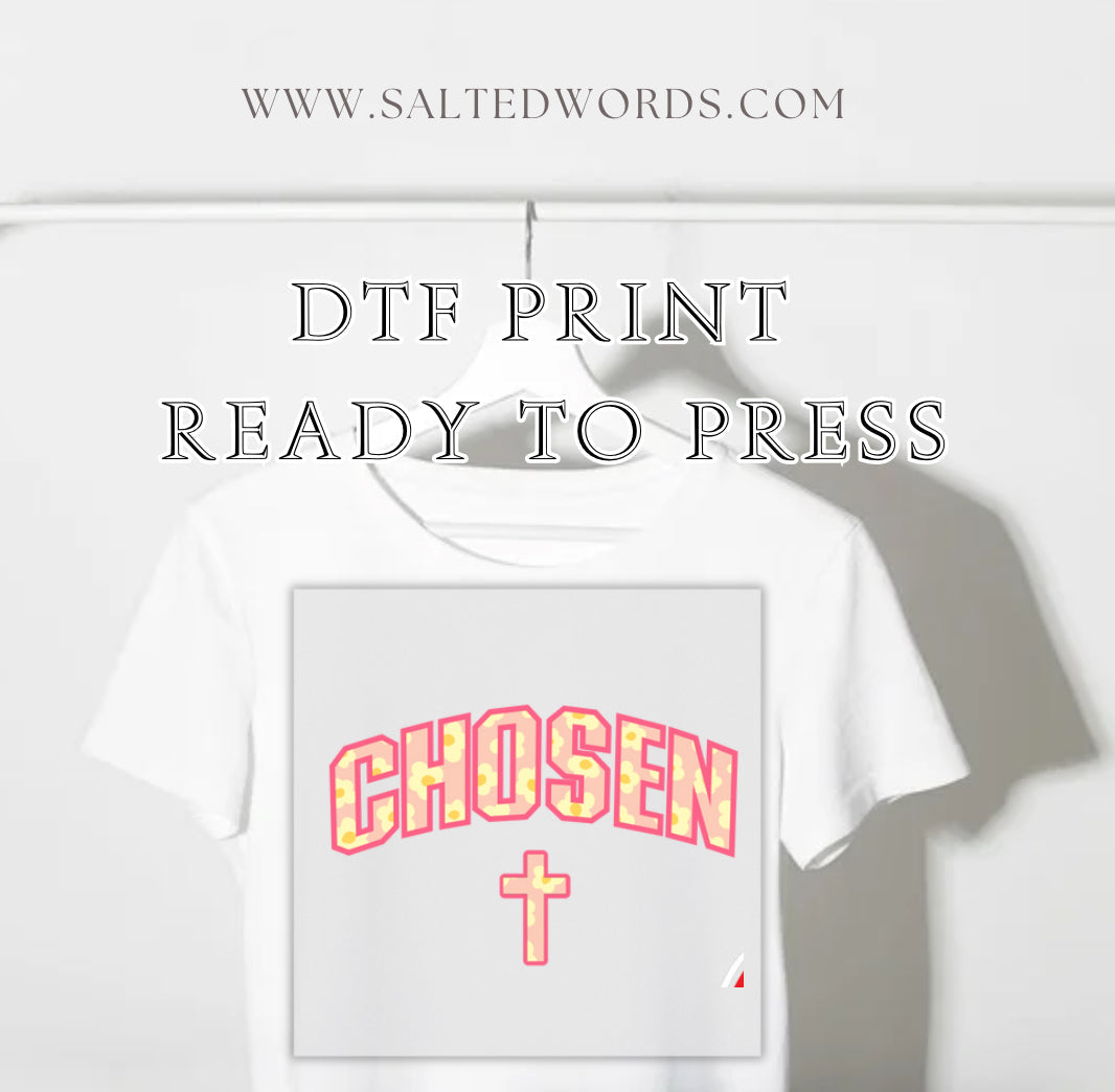Chosen Cross floral Christian DTF print transfer Ready to Press