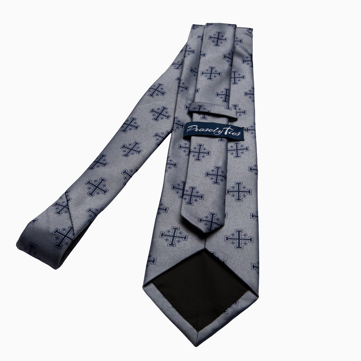 Extra Long Blue Jerusalem Cross Necktie with White Accents
