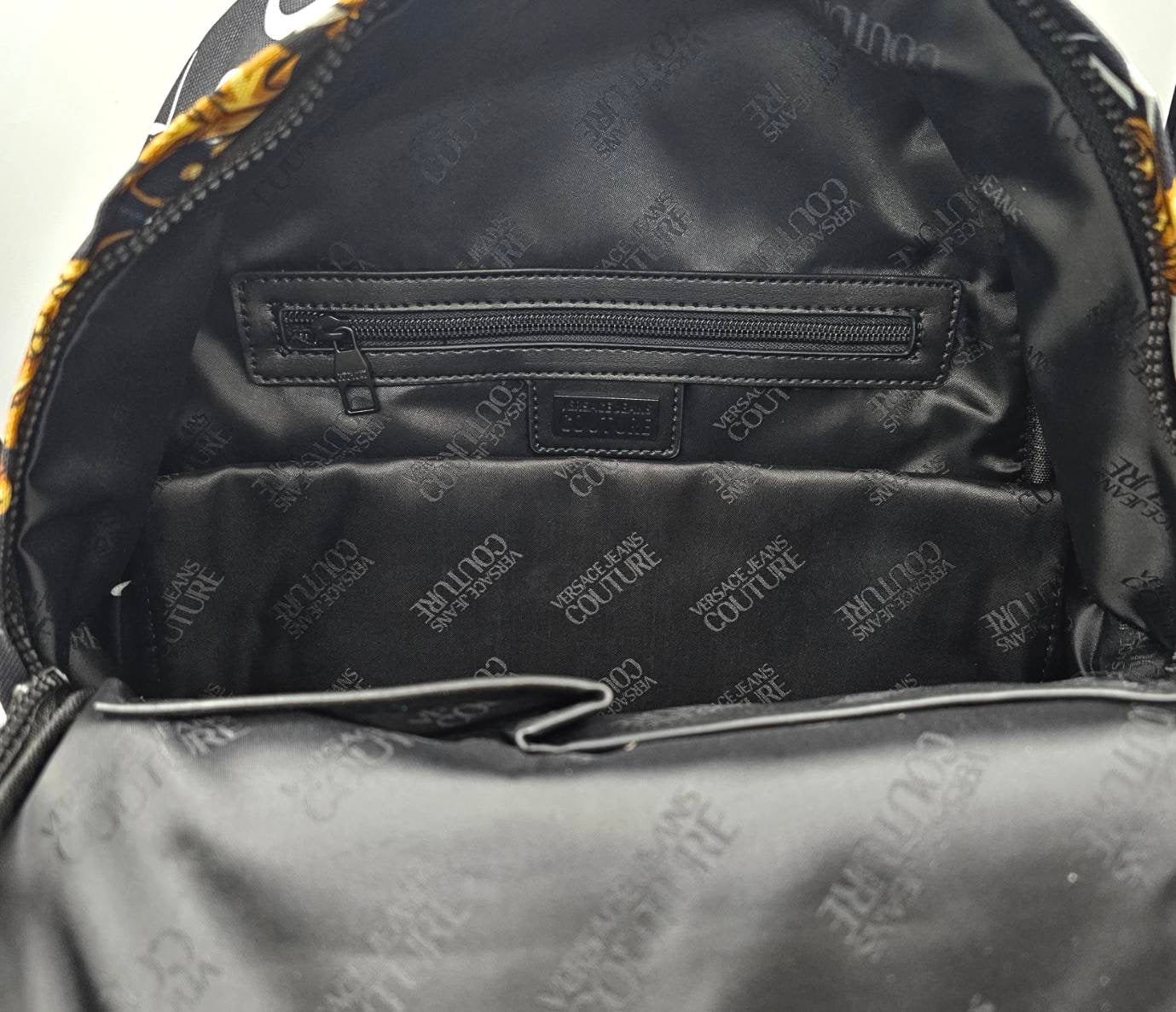 Versace Jeans Couture Logo Black And Yellow Baroque Print Backpack