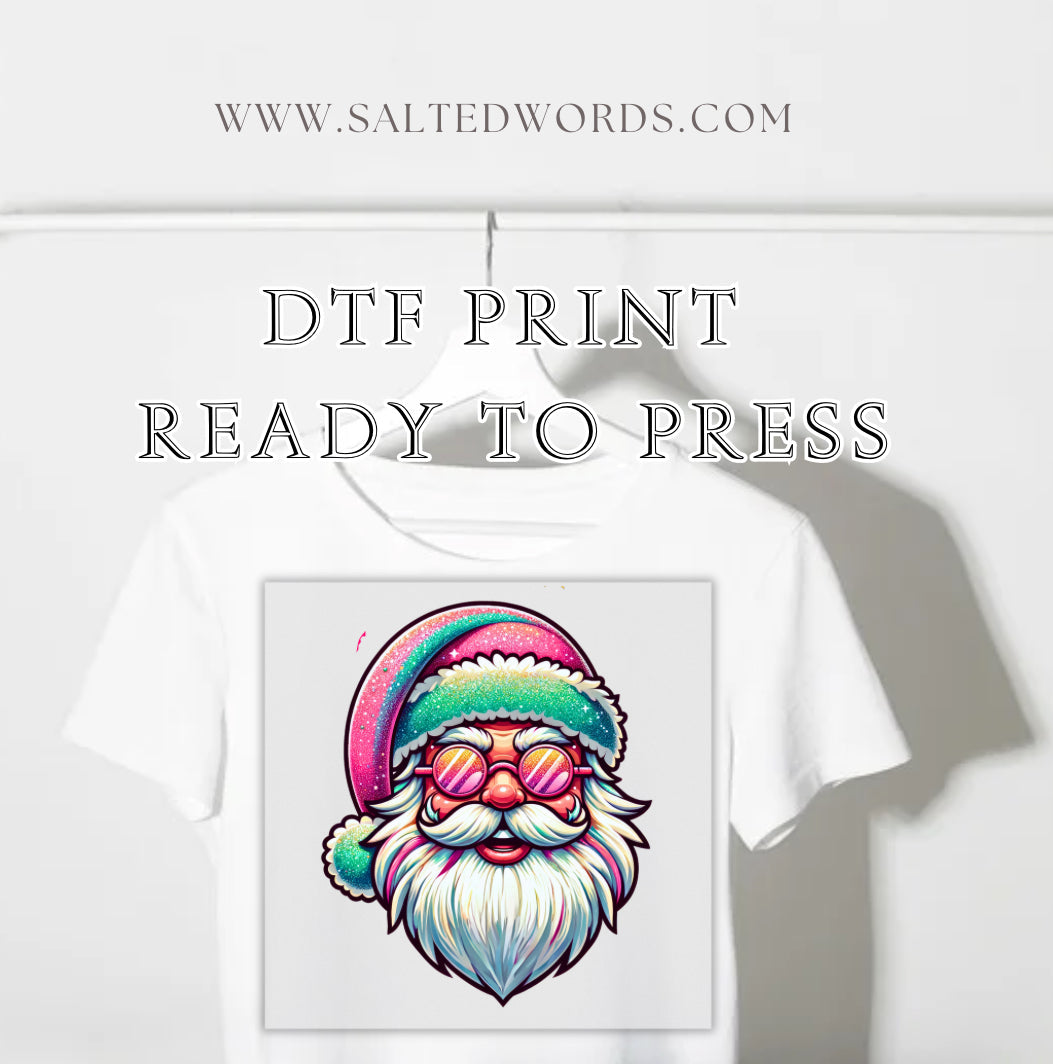 Retro Santa pastel colors Santa Cool Santa Christmas DTF print transfer Ready to Press