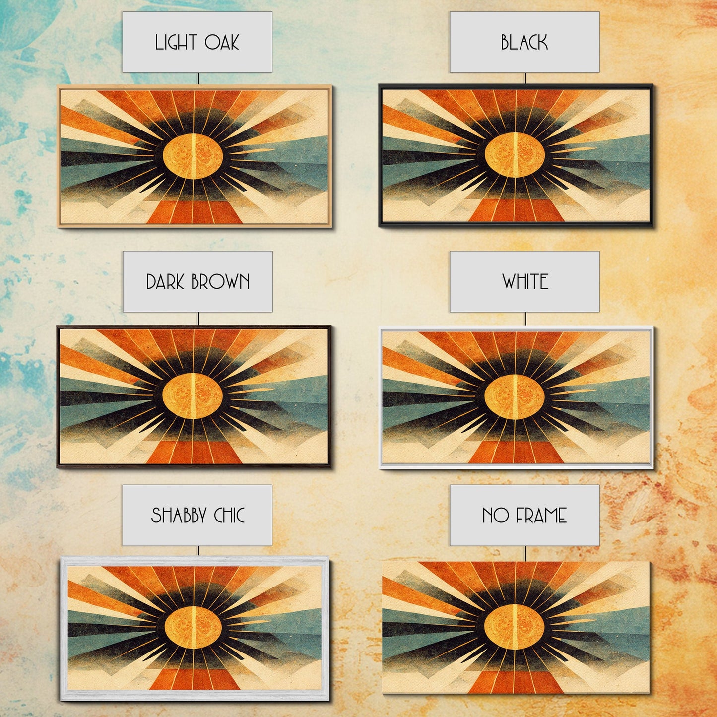 Abstract Midcentury Modern Sunburst, Canvas Print, Art Deco Style wall art, sun with sun rays, sun burst, boho style, ready to hang