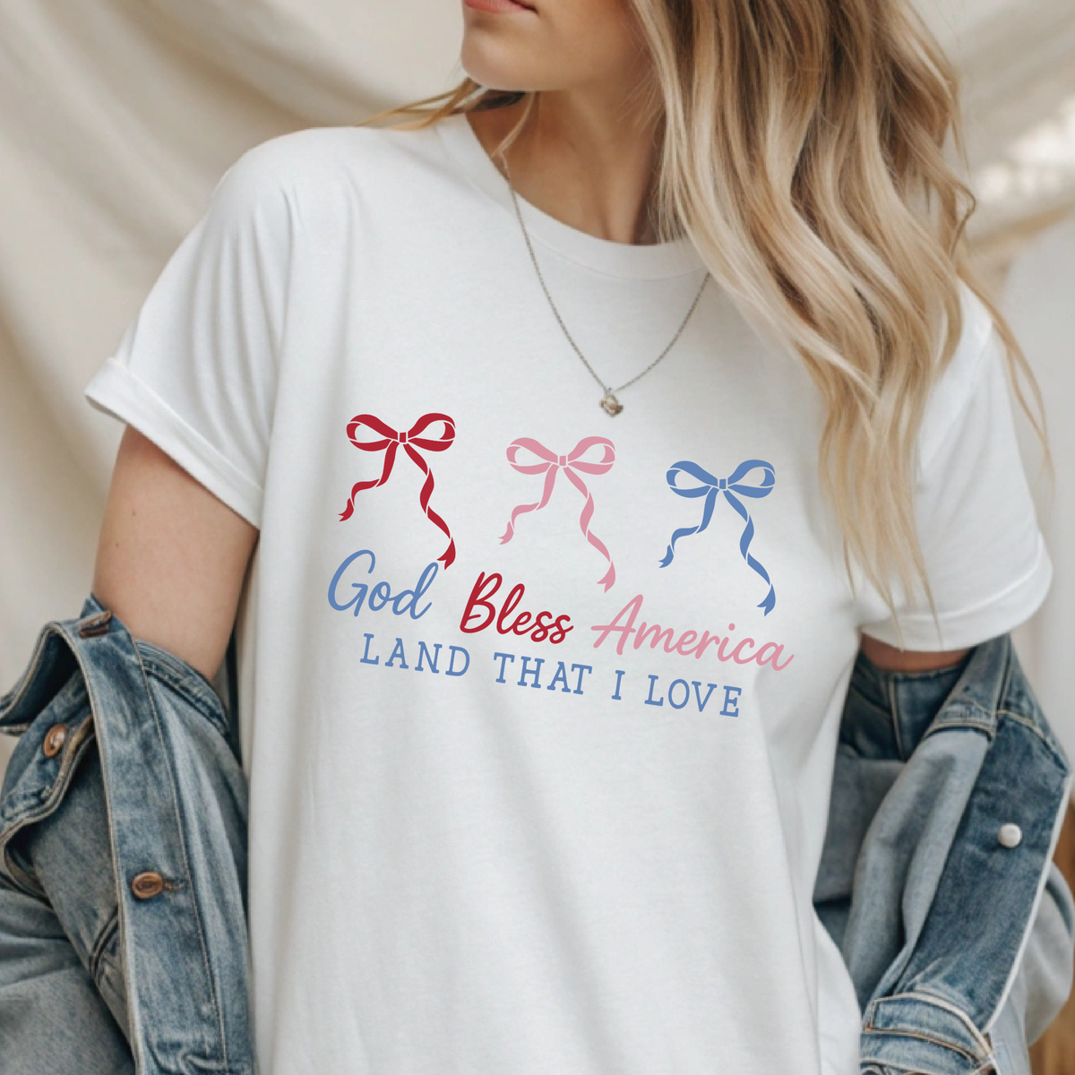 God bless America Croquette bow Tshirt - Long Sleeve - Crewneck - Hoodie