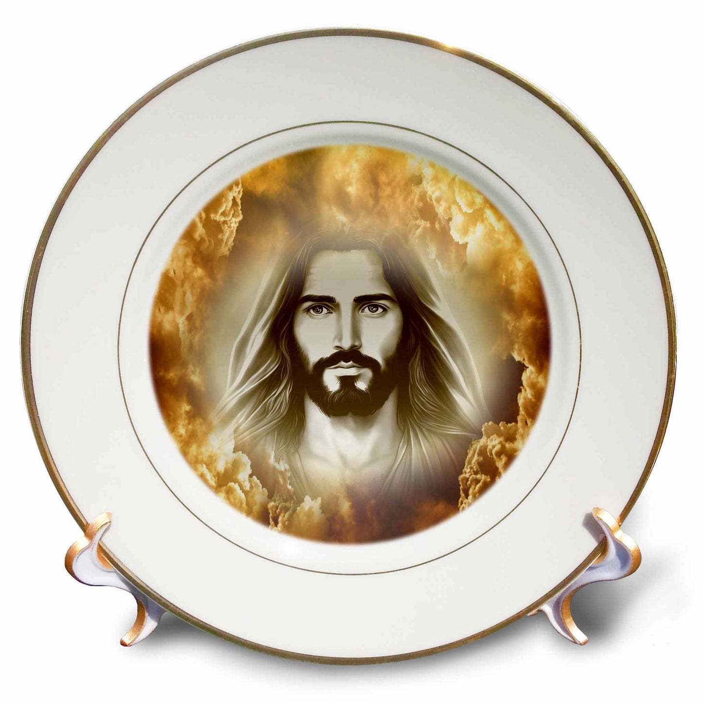 3dRose Spiritual Awakenings-Religious - Jesus Christ in Spiritual Background - Plates (cp-384408)