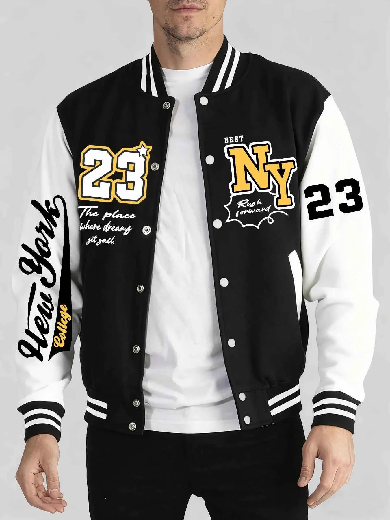 New York Art Letter 23 Print Man Veste Sport Loose Clothing Autumn Winter Baseball Jersey Warm Trendy Jacket Fashion Street Top
