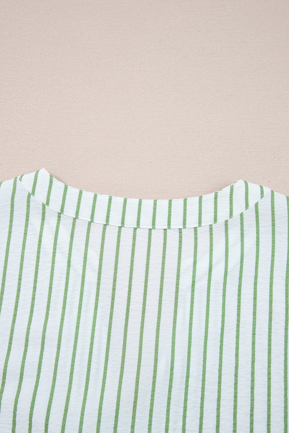 Green Stripe Flower Puff Sleeve Notched V Neck Babydoll Blouse