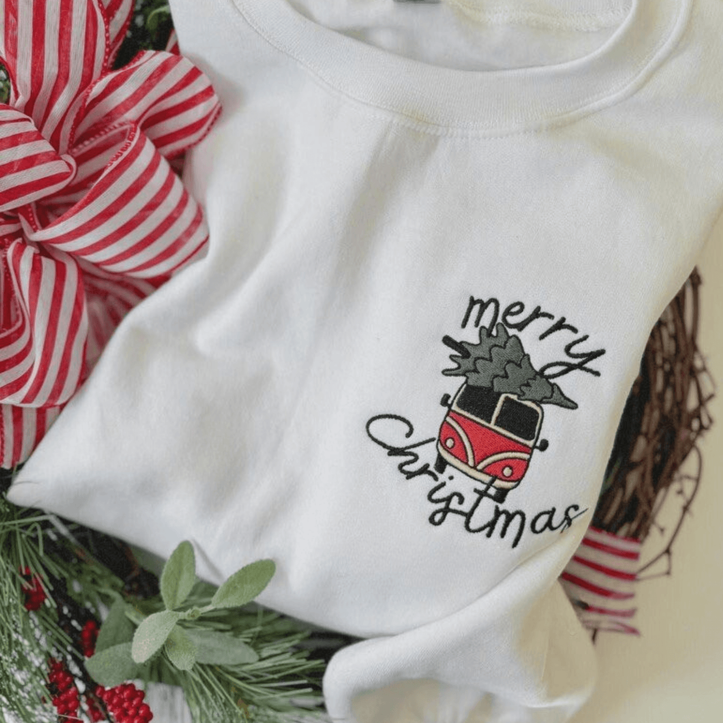 Merry Christmas Vintage Van Embroidered Sweatshirt