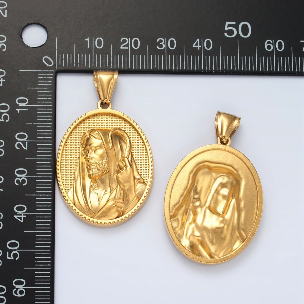 Stainless Steel Shepard Jesus Christ Religious Figure Textured Oval Pendant | P1469