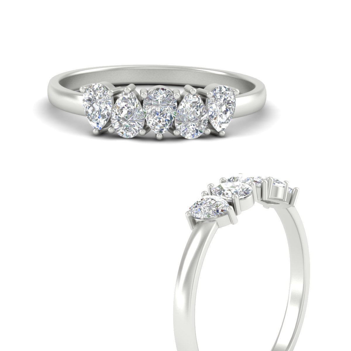 0.75 Carat 5 Stone Wedding Band Diamond Teardrop