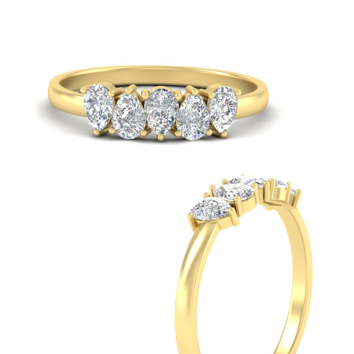 0.75 Carat 5 Stone Wedding Band Diamond Teardrop