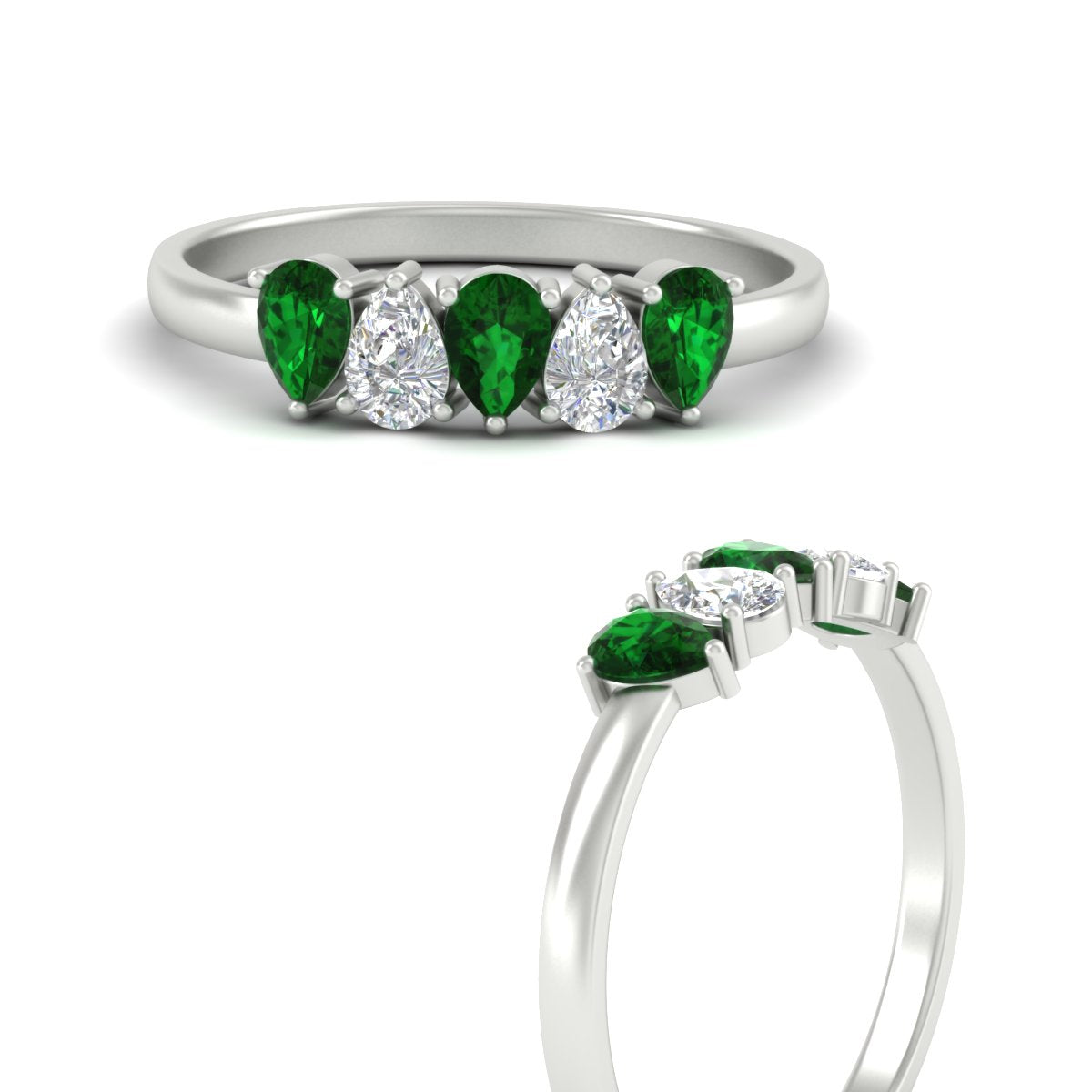 0.75 Carat 5 Stone Wedding Band Diamond Teardrop