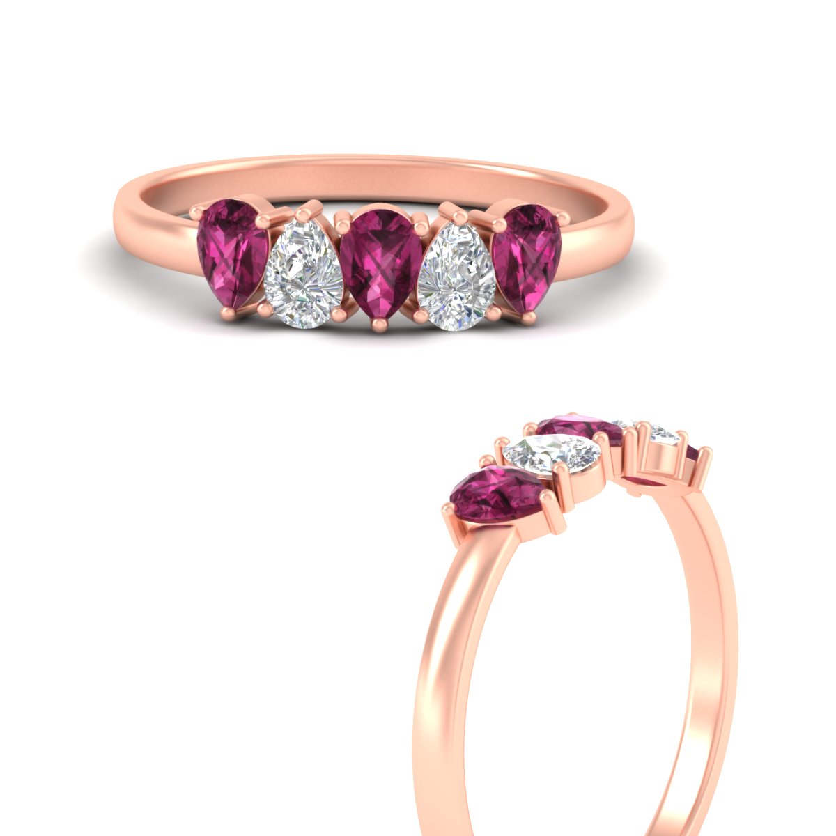 0.75 Carat 5 Stone Wedding Band Diamond Teardrop