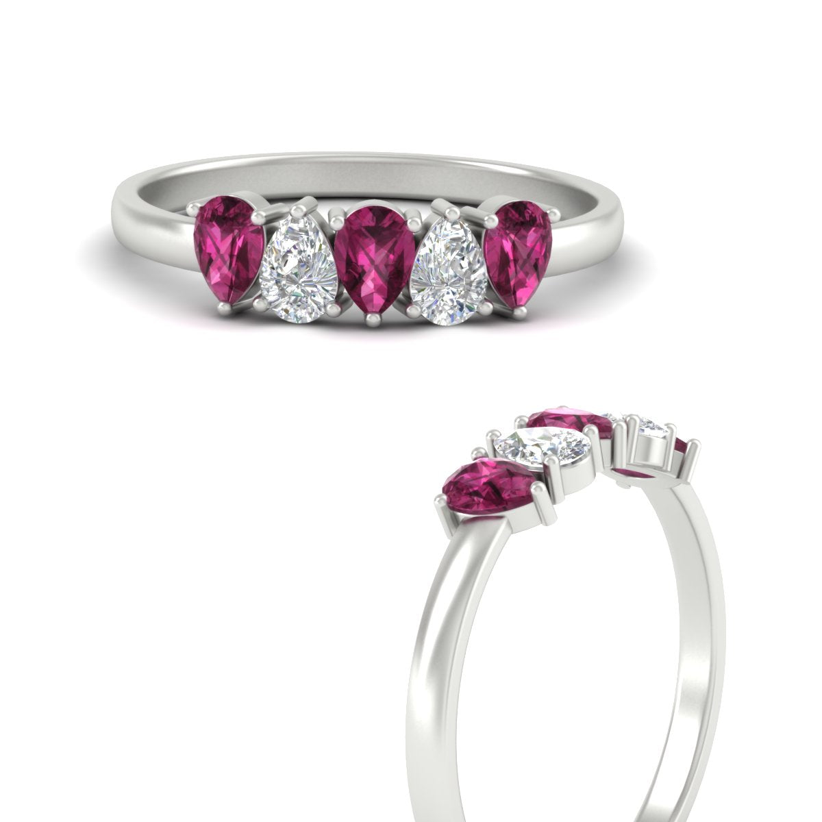 0.75 Carat 5 Stone Wedding Band Diamond Teardrop