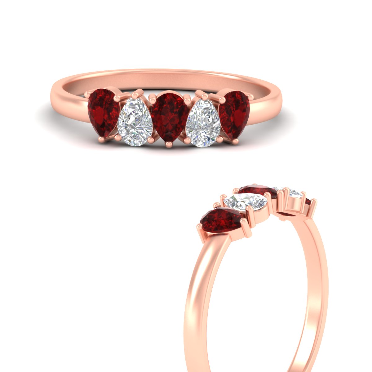 0.75 Carat 5 Stone Wedding Band Diamond Teardrop