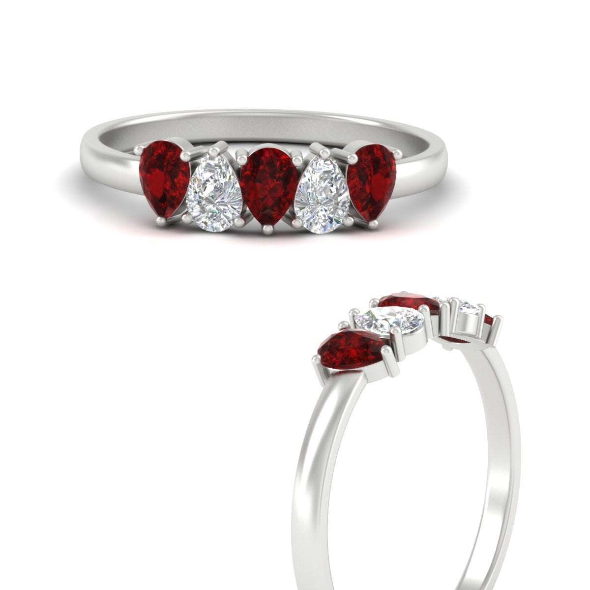 0.75 Carat 5 Stone Wedding Band Diamond Teardrop
