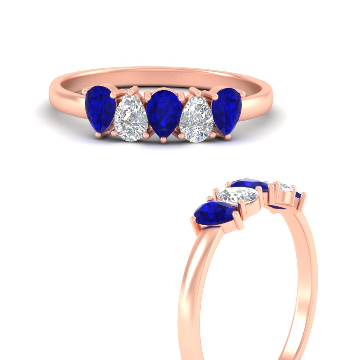 0.75 Carat 5 Stone Wedding Band Diamond Teardrop