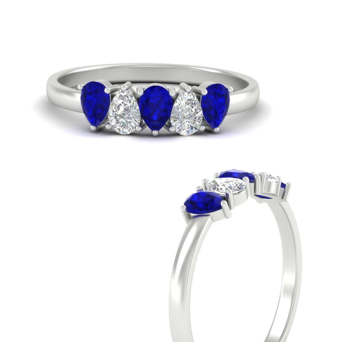 0.75 Carat 5 Stone Wedding Band Diamond Teardrop