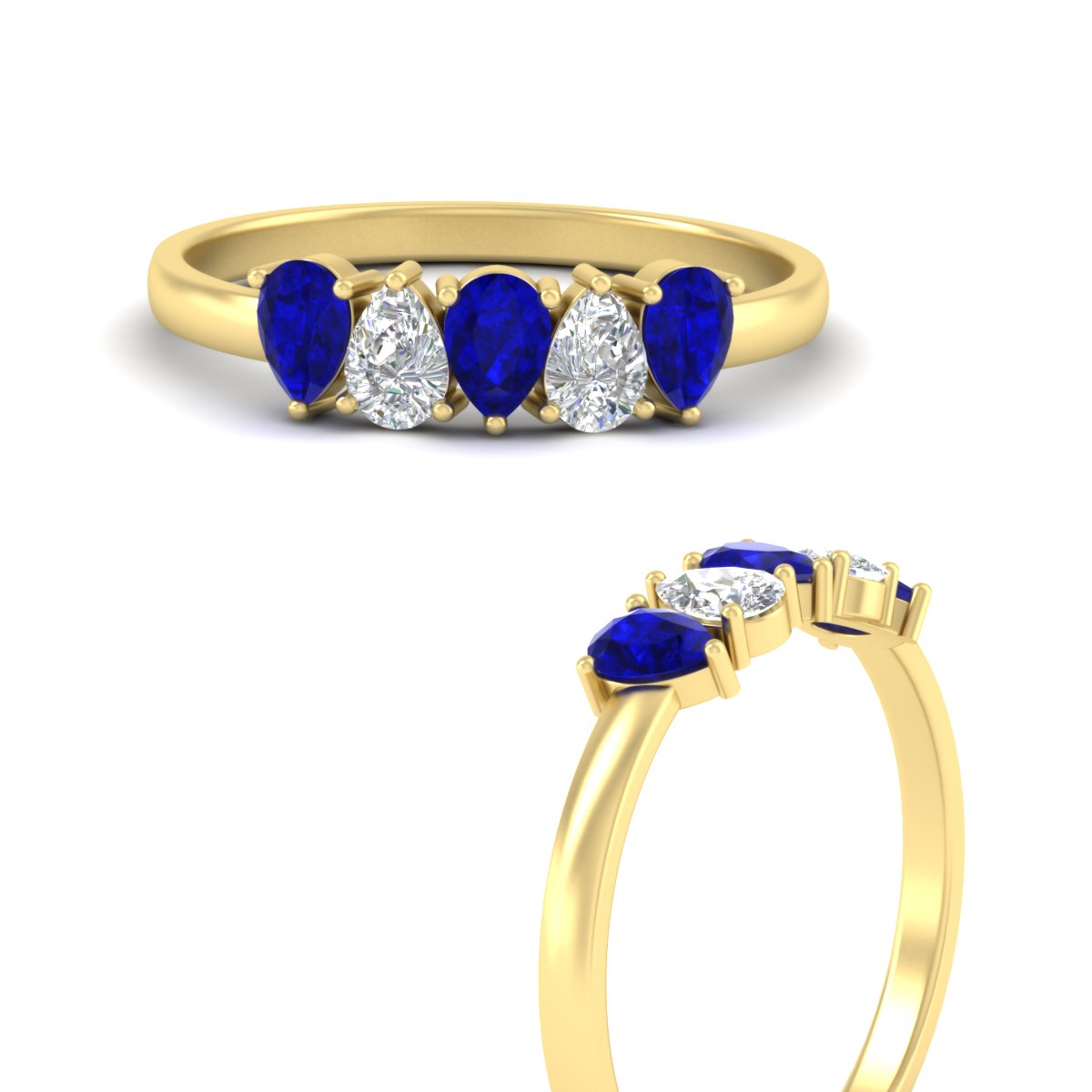 0.75 Carat 5 Stone Wedding Band Diamond Teardrop