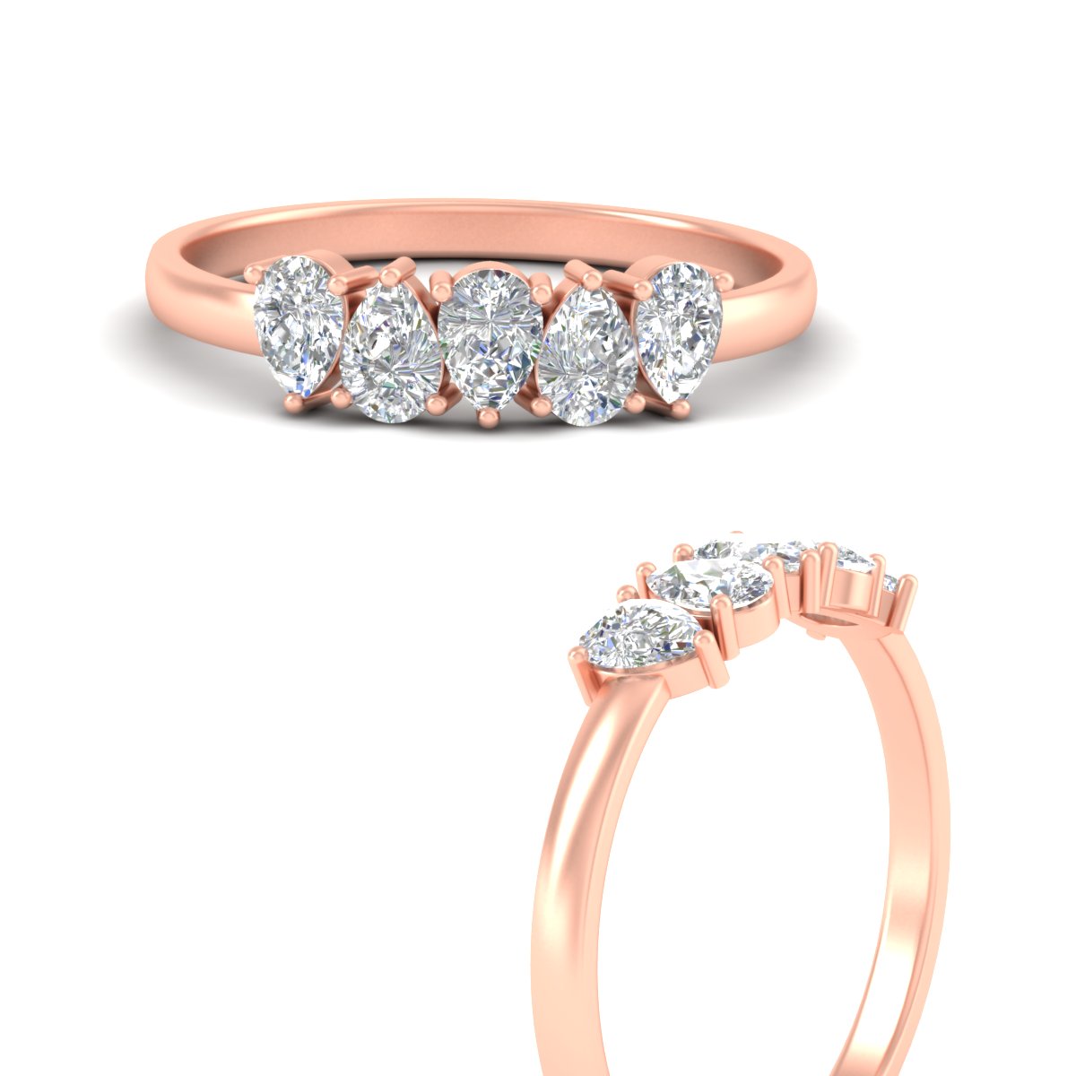0.75 Carat 5 Stone Wedding Band Diamond Teardrop