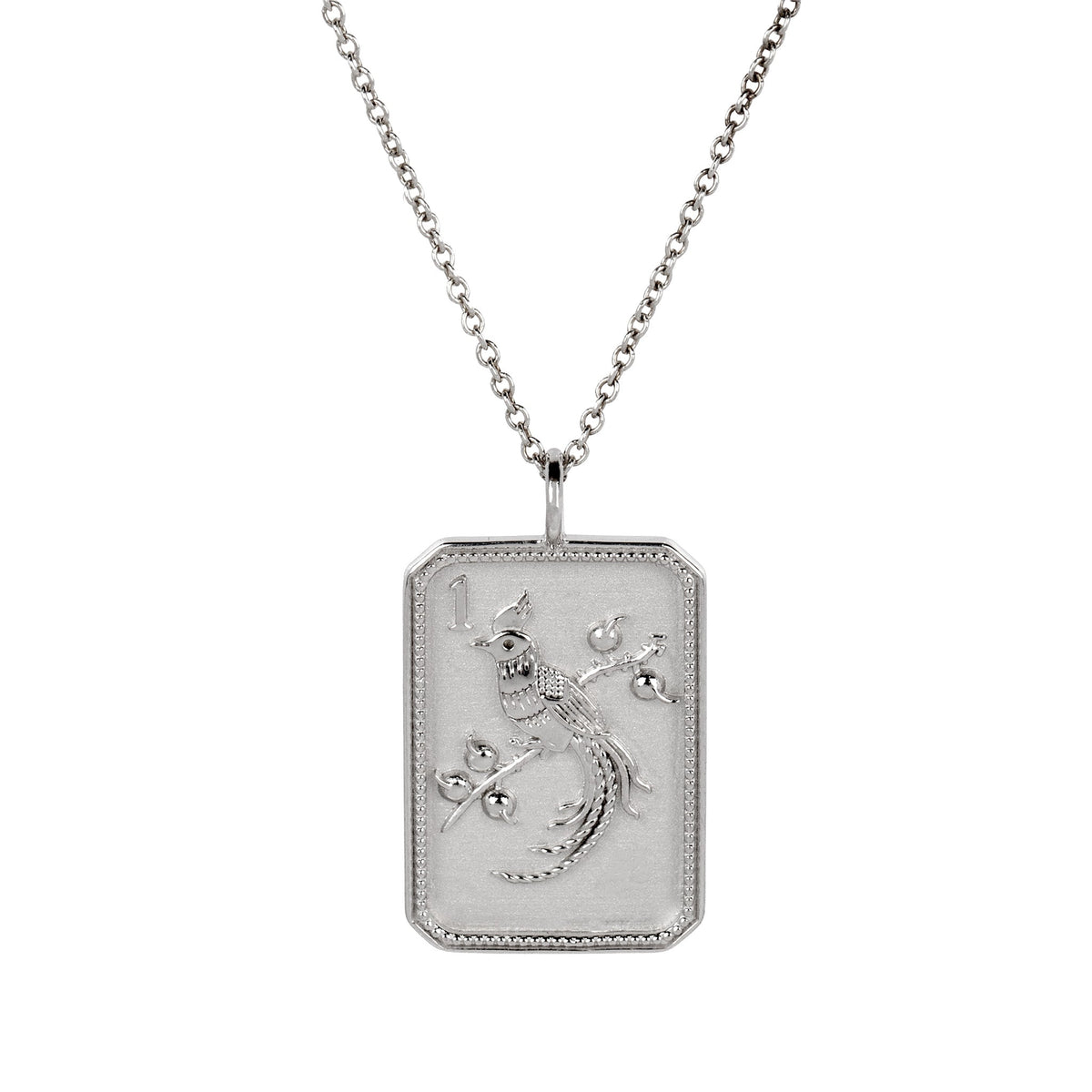 Sterling Silver Mahjong 1 Bam Bird Charm Necklace