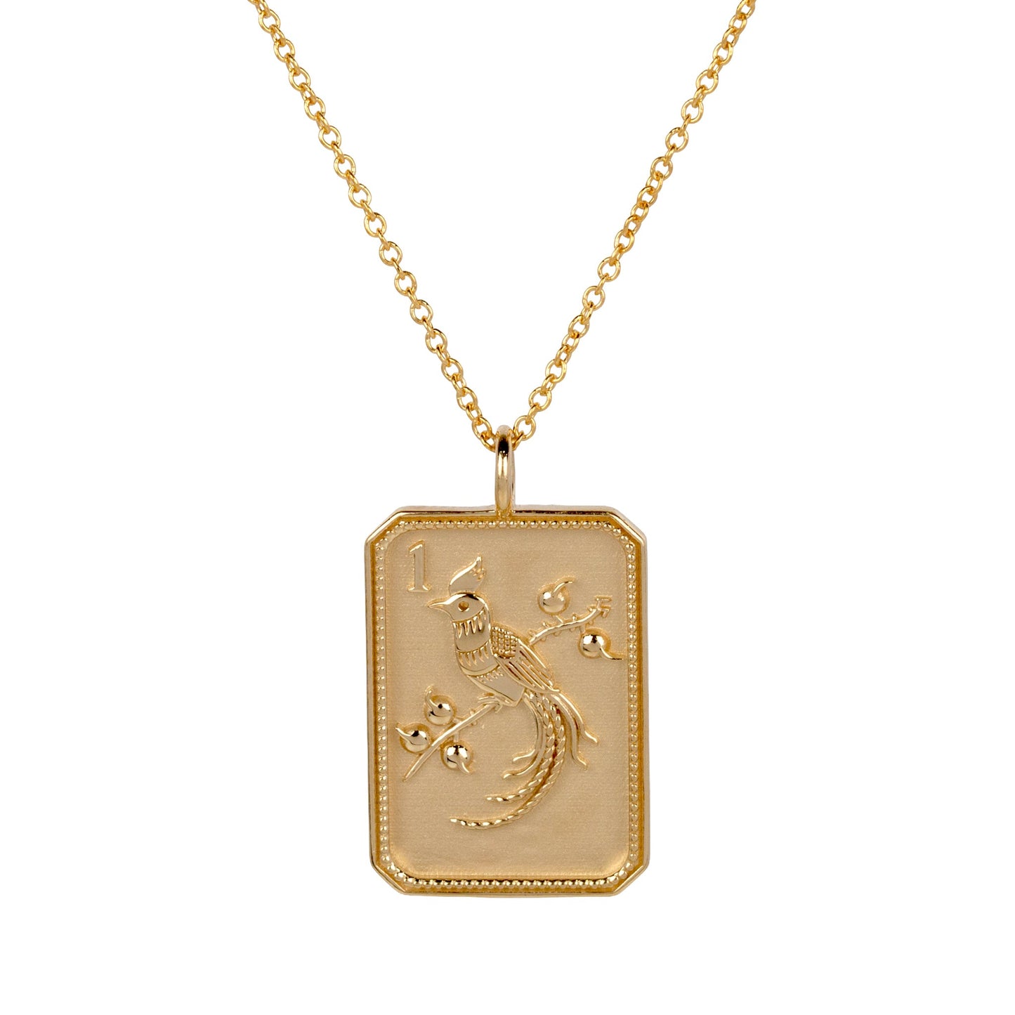 14ky Mahjong 1 Bam Bird Charm Necklace
