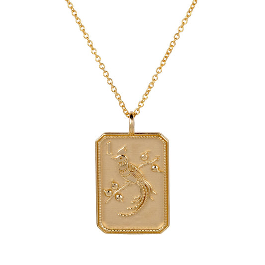 14ky Mahjong 1 Bam Bird Charm Necklace