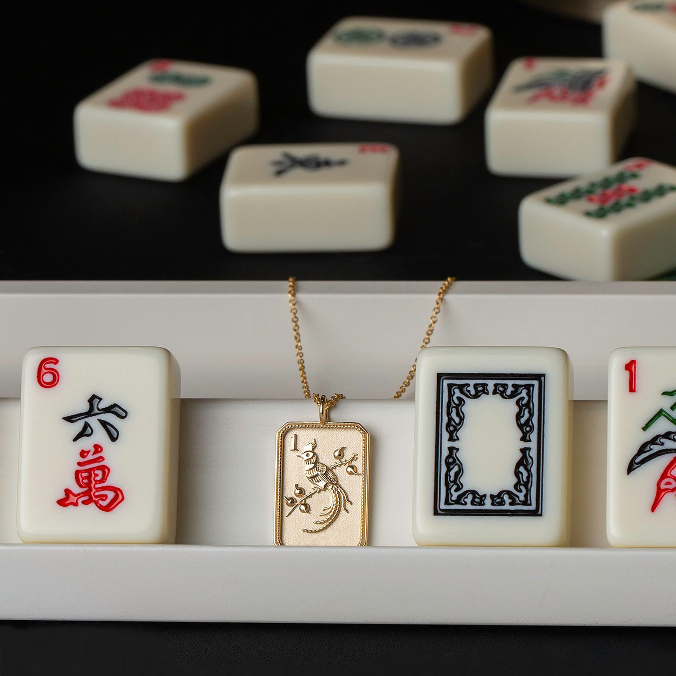 14ky Mahjong 1 Bam Bird Charm Necklace