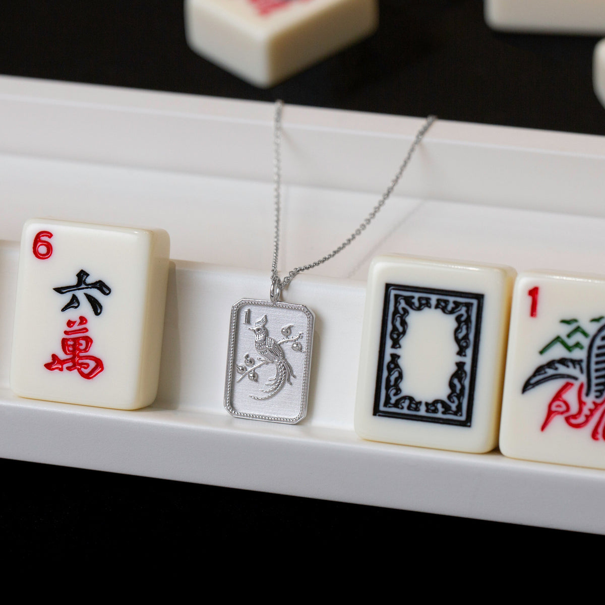Sterling Silver Mahjong 1 Bam Bird Charm Necklace