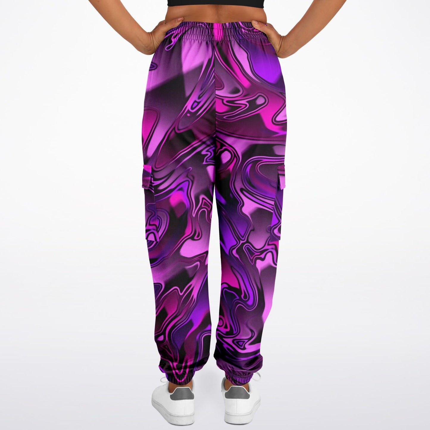 Pink and Purple Chromatic Melt Unisex Cargo Joggers (Fleece Lined)