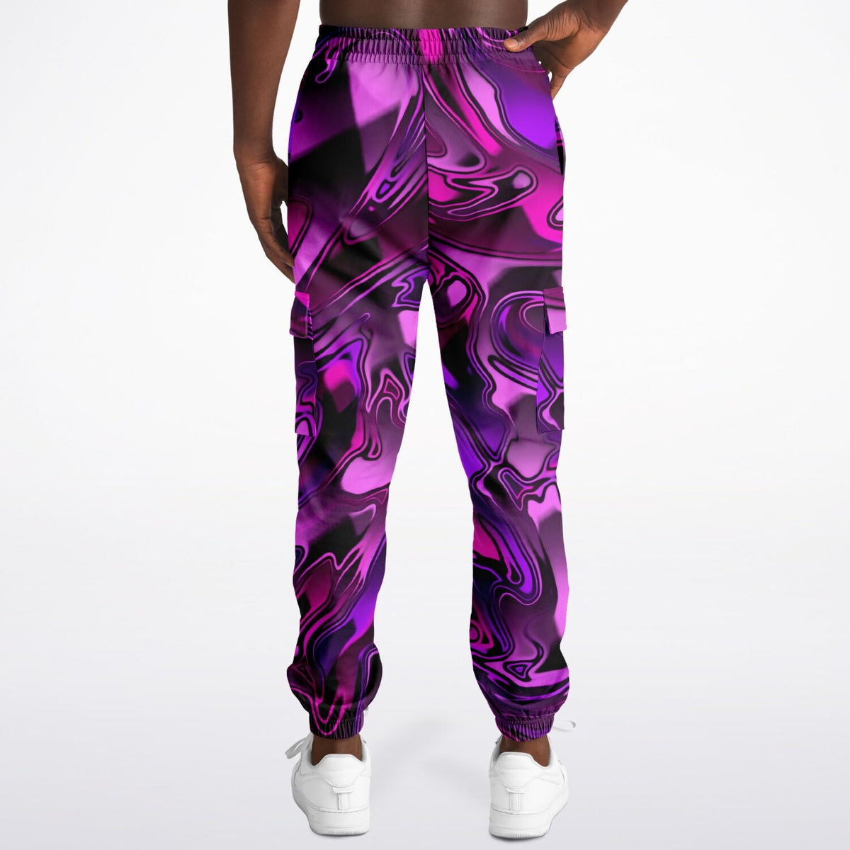 Pink and Purple Chromatic Melt Unisex Cargo Joggers (Fleece Lined)