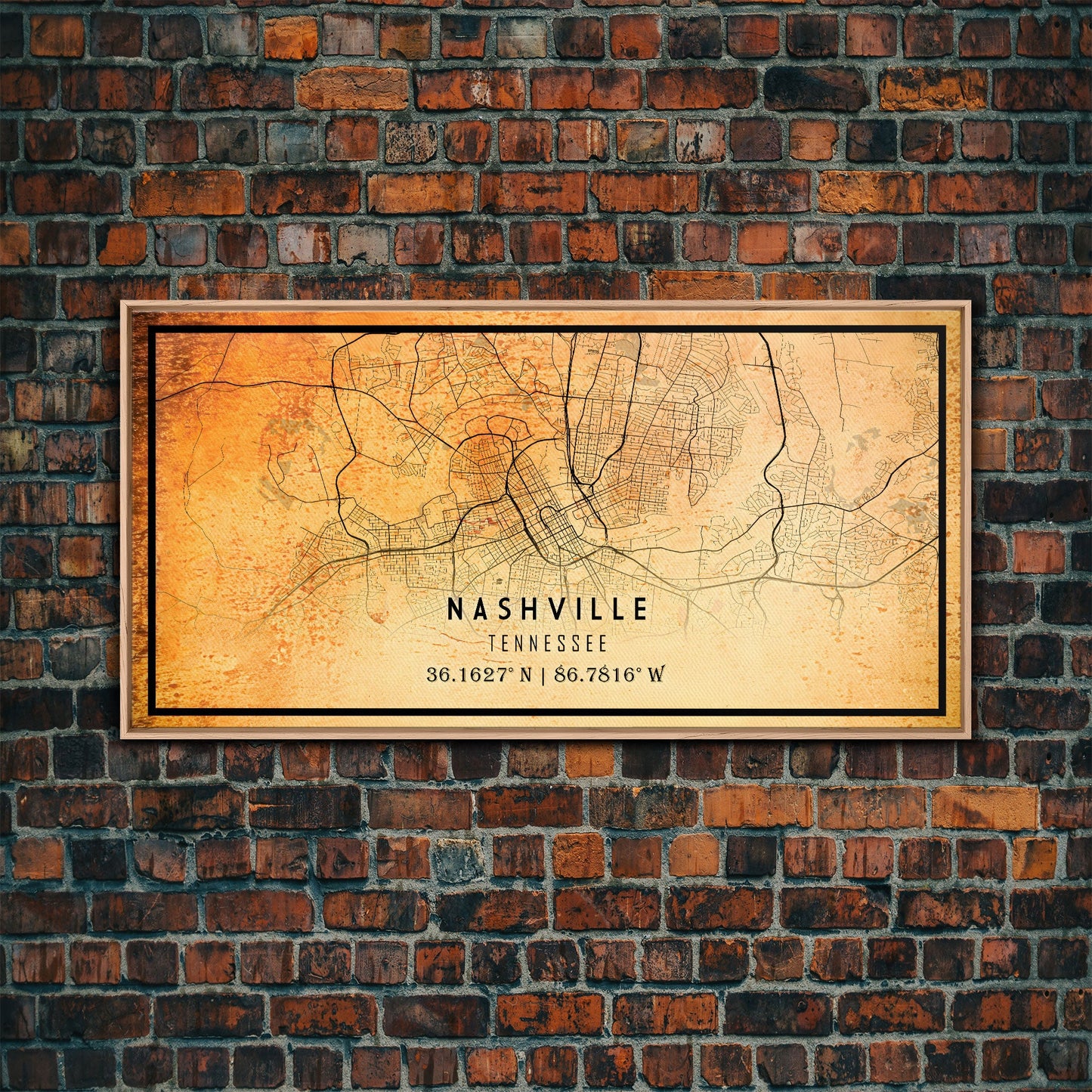 Nashville Map Print, Framed Canvas Wall Art, Tennessee Street Map Art, Davidson City Street Road Map Wall Decor