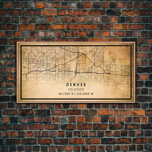 Denver map print poster canvas, Colorado map print poster canvas, Denver city map print poster canvas, framed road map art, office decor
