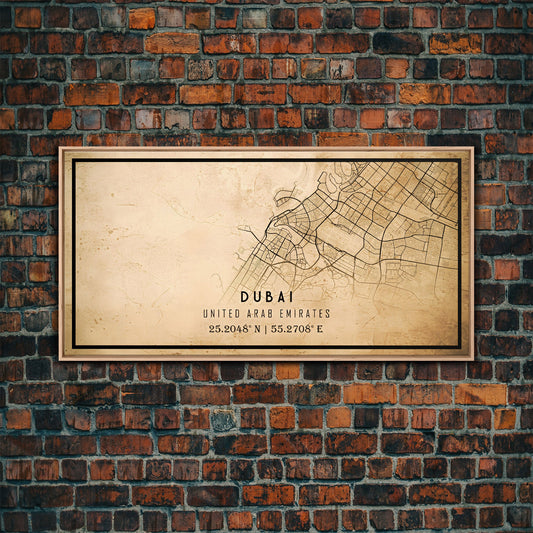 Dubai UAE map print poster or framed canvas, Dubai map print poster canvas, Dubai city map print poster canvas, Vintage Travel Art