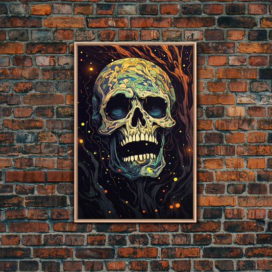 Cosmic Horror, Unique Halloween Gift Idea, Framed Canvas, Skull Painting, Pop Art Style Decor, Colorful Halloween Art