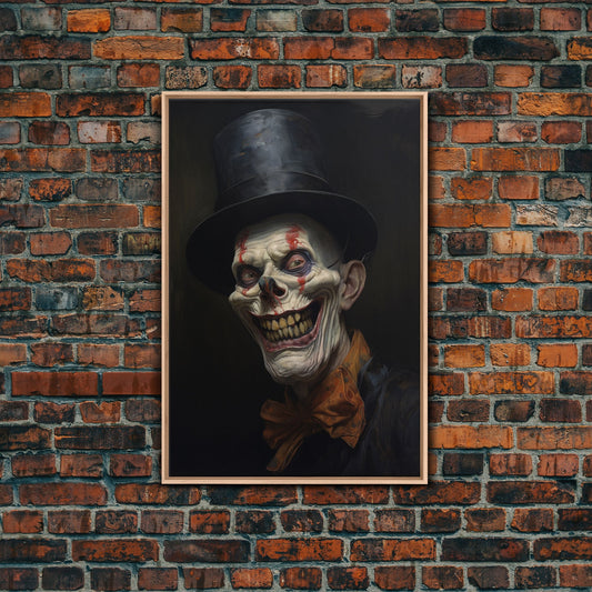 Creepy Clown Art Canvas Print, Victorian Horror Decor, Gothic Halloween Art, Framed Canvas, Halloween Canvas, Scary Wall Art, Unusual Decor